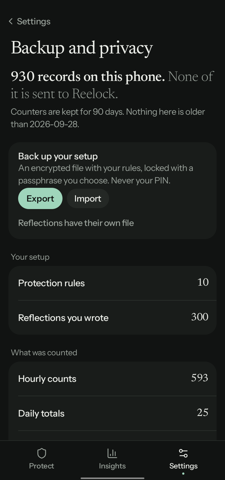 Backup and privacy: records stay on the phone